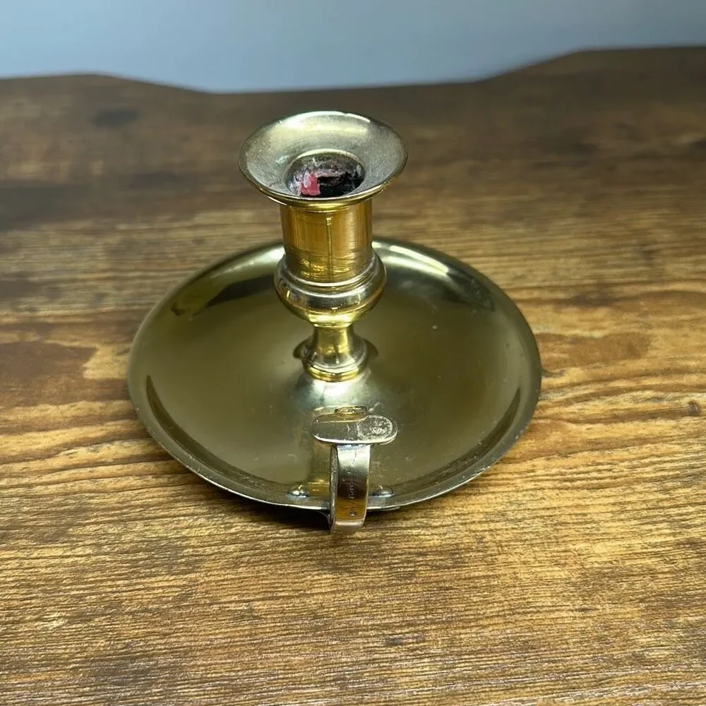 5” Shiny Brass Taper‎ Candlestick Holder and Chamberstick with Finger Loop set 2